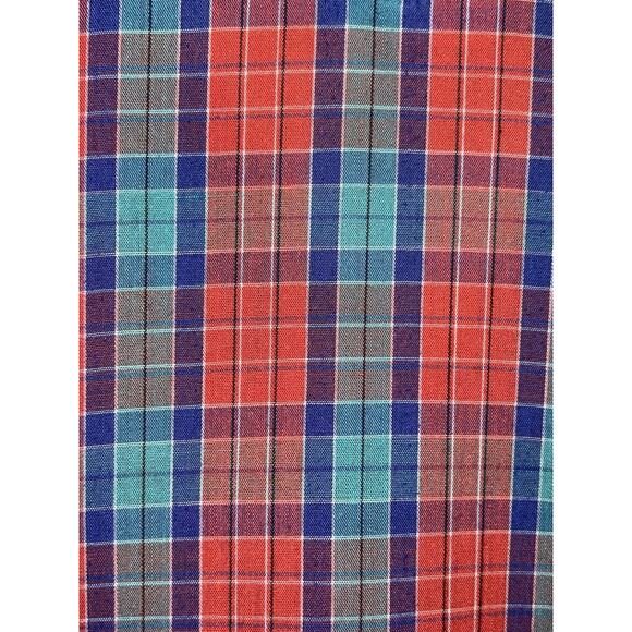 Vtg Paris Station Short Sleeve Top Shirt Red Blue Teal Plaid Blouse- Sz S - Picture 4 of 8